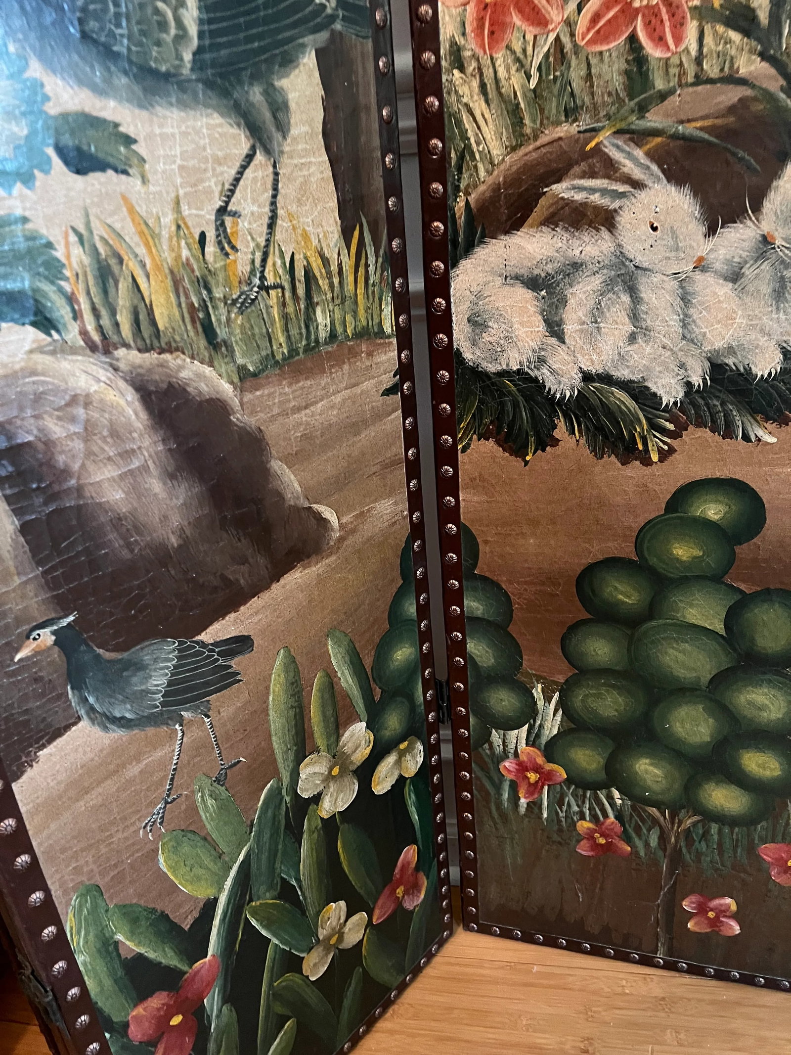 Vintage Large Screen With Bird Details - 8