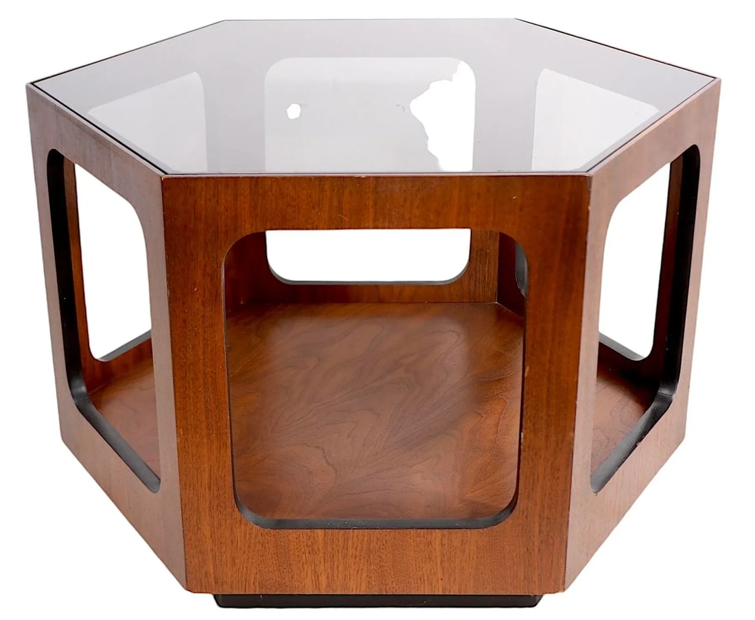Mid Century Hexagonal Glass Top End Table by Lane Furniture C 1950/60's - 10