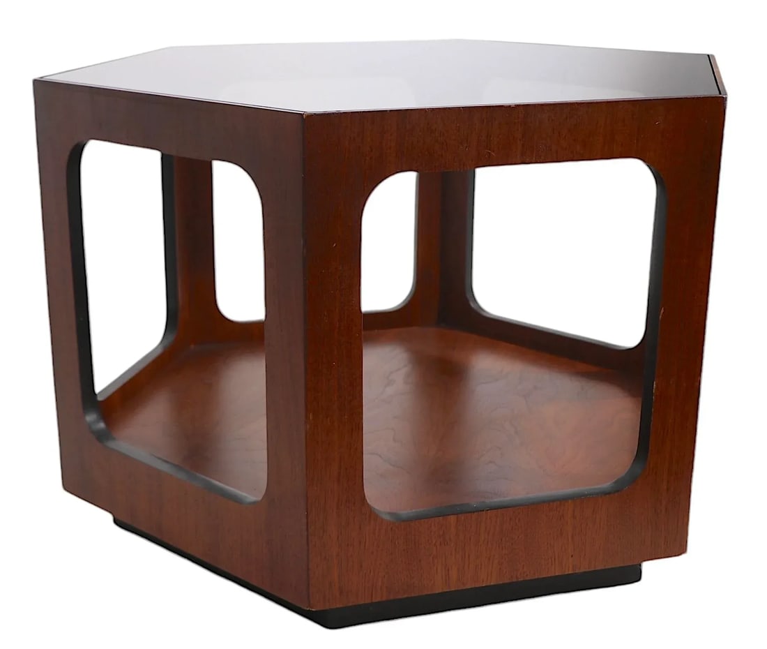 Mid Century Hexagonal Glass Top End Table by Lane Furniture C 1950/60's - 2
