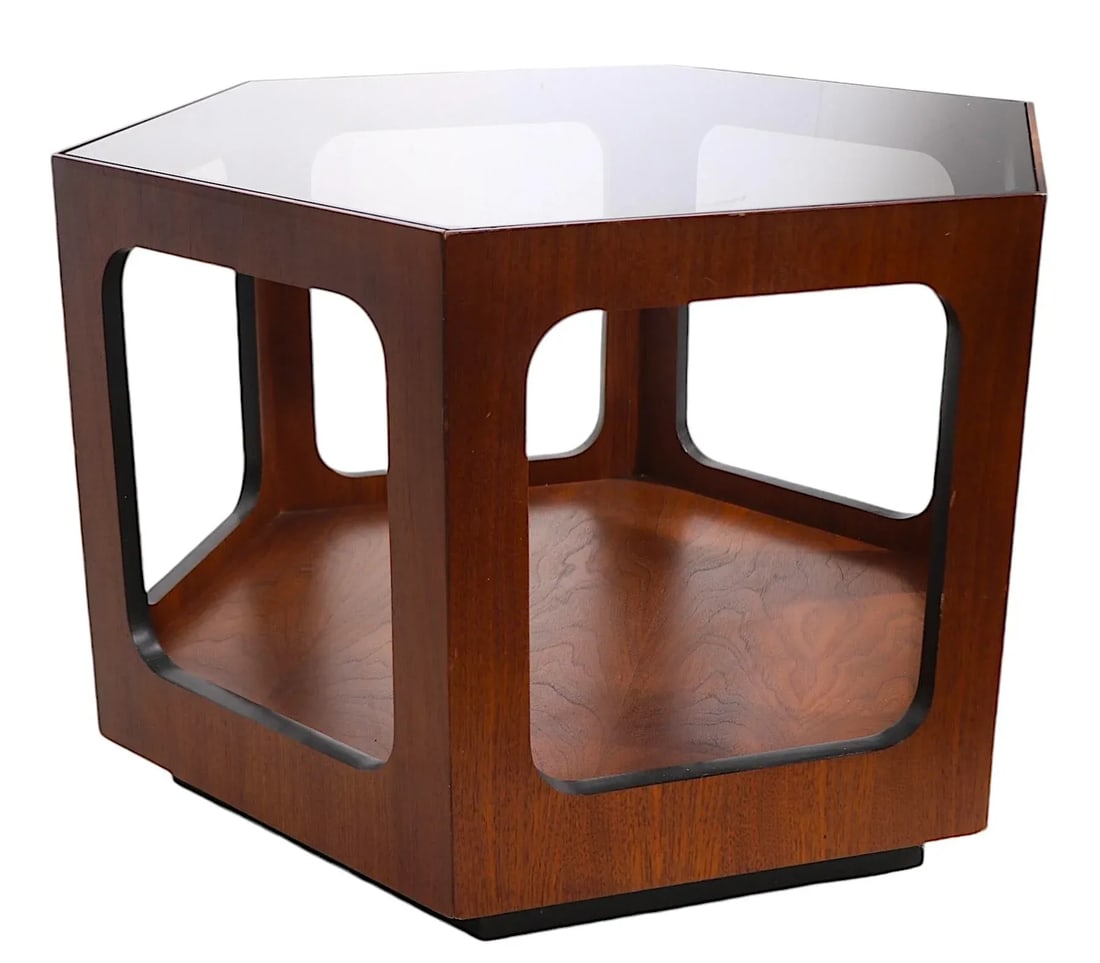 Mid Century Hexagonal Glass Top End Table by Lane Furniture C 1950/60's - 3