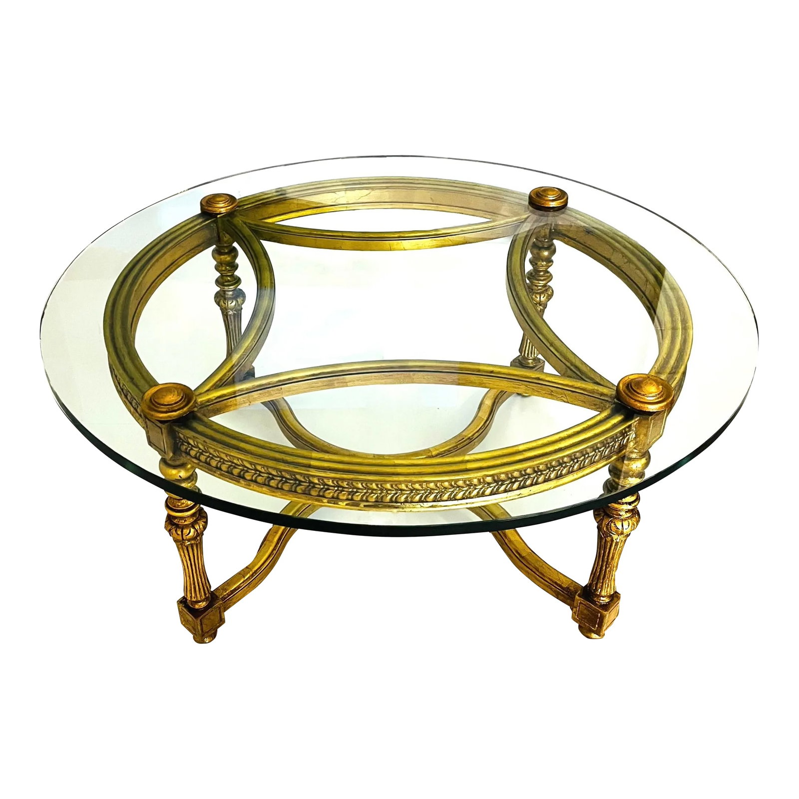 Vintage Louis XIV Style Gold Leaf Carved Wood and Glass Coffee Table (1 of 11)