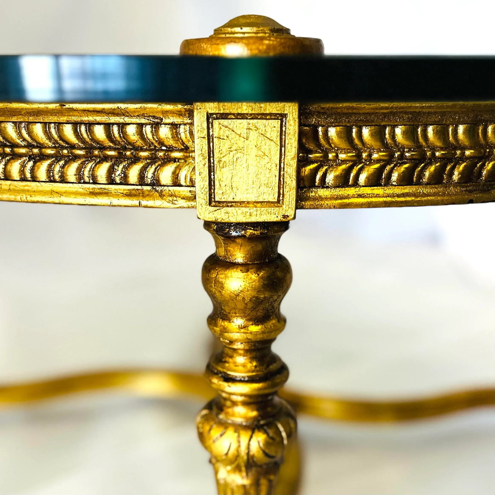 Vintage Louis XIV Style Gold Leaf Carved Wood and Glass Coffee Table - 2