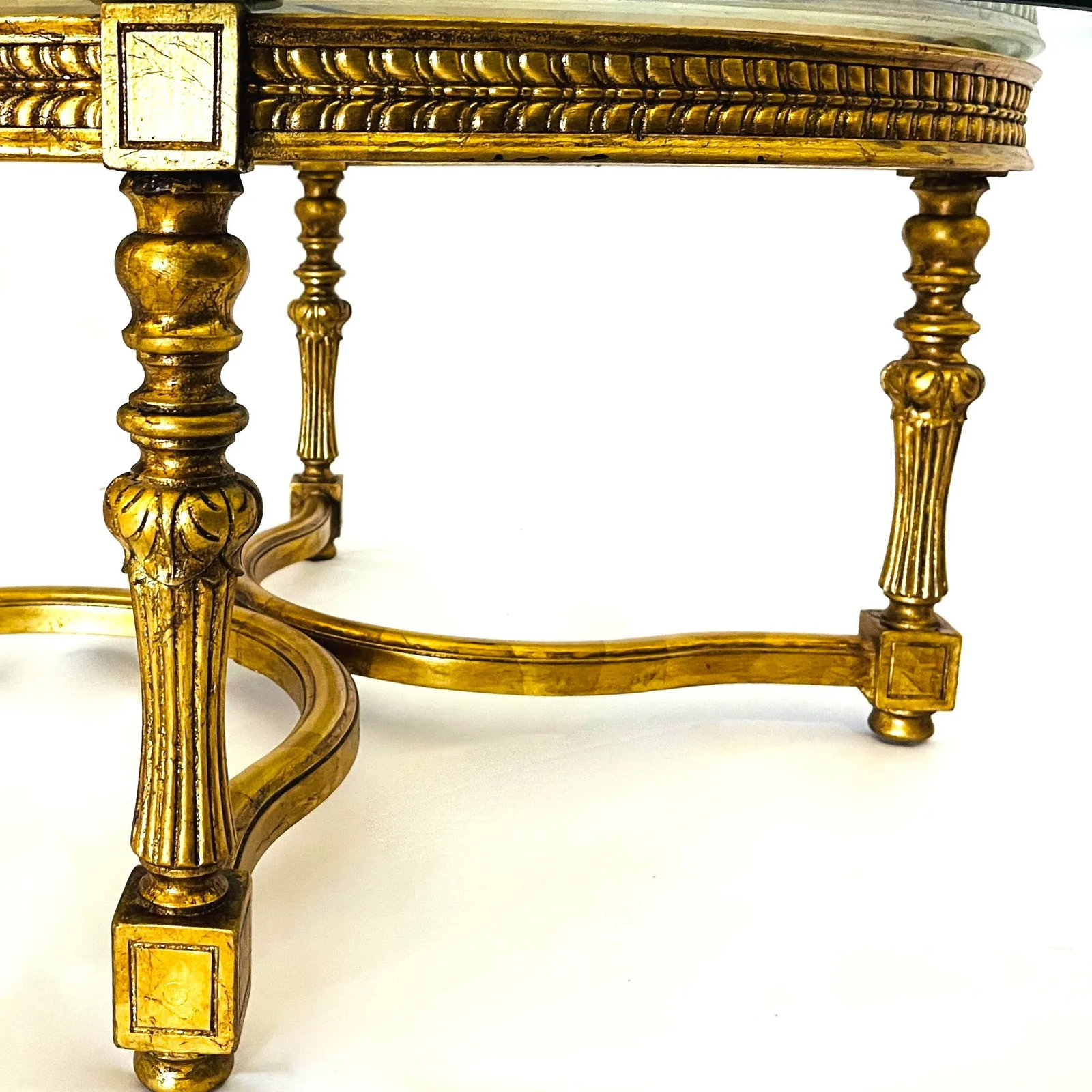 Vintage Louis XIV Style Gold Leaf Carved Wood and Glass Coffee Table - 6