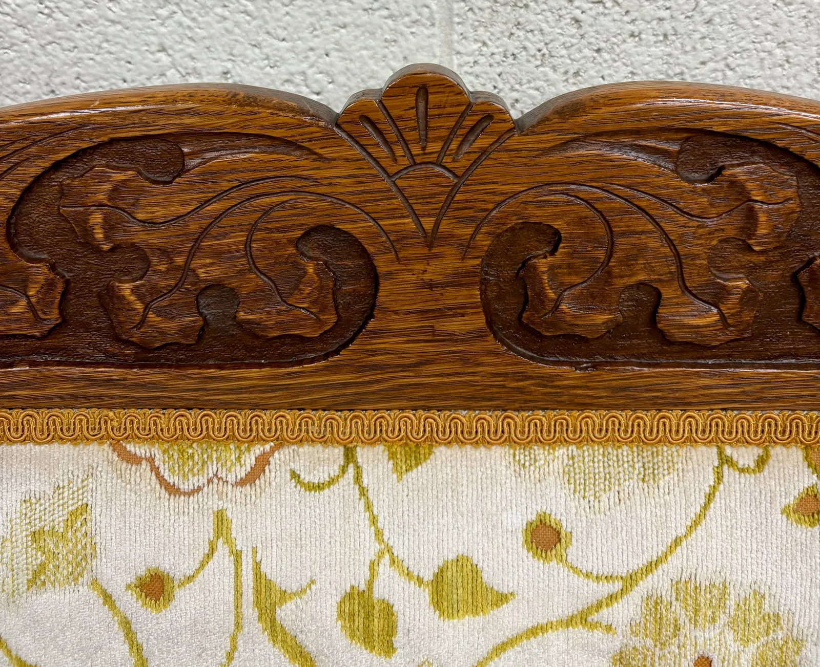 Antique Victorian Eastlake Tiger Oak Carved Floral Upholstery Settee Loveseat - 6
