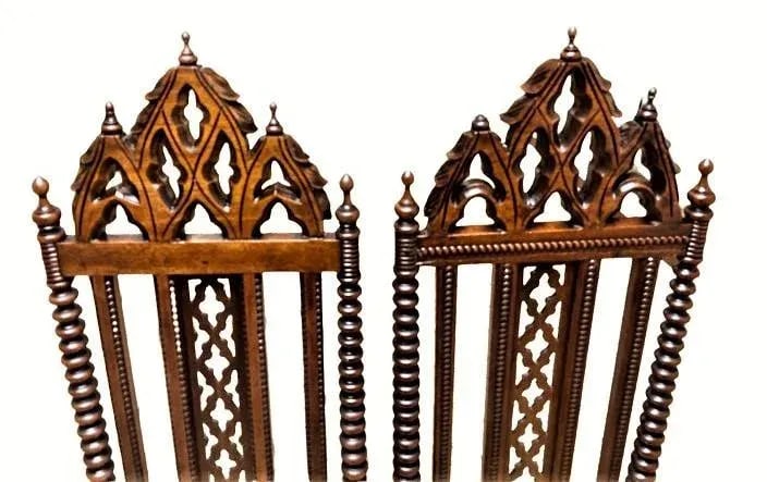 Late 19th Century Mahogany Gothic Revival Accent Chairs - a Pair - 2