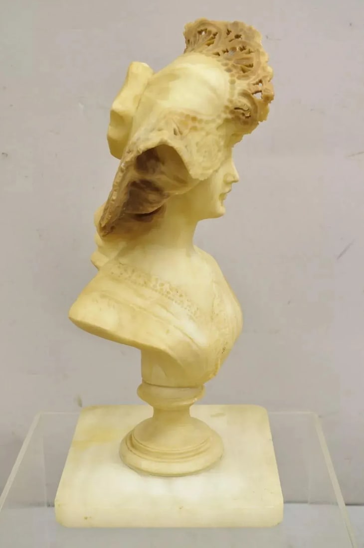 Late 19th Century Antique Victorian Carved Italian Alabaster Woman Bust Statue Att Adolfo Cipriani - 11