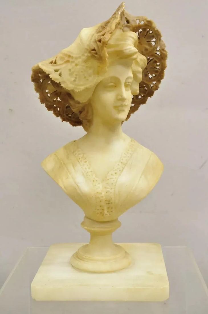 Late 19th Century Antique Victorian Carved Italian Alabaster Woman Bust Statue Att Adolfo Cipriani - 12
