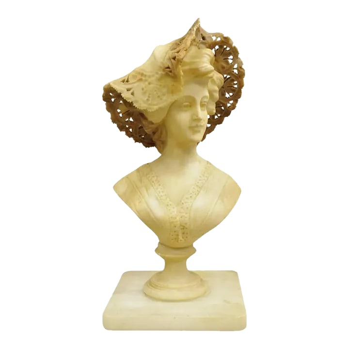 Late 19th Century Antique Victorian Carved Italian Alabaster Woman Bust Statue Att Adolfo Cipriani: Antique Victorian Carved Alabaster Woman Bust Statue attributed to Adolfo Cipriani. Circa Late 19th Century. Measurements: 21.5" H x 10" W x 10" D. Condition: Alterations: Original Condition Unaltered