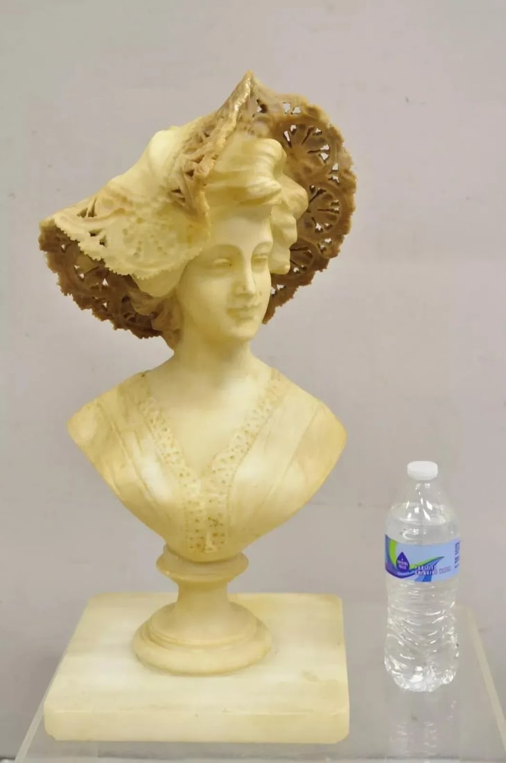 Late 19th Century Antique Victorian Carved Italian Alabaster Woman Bust Statue Att Adolfo Cipriani - 2