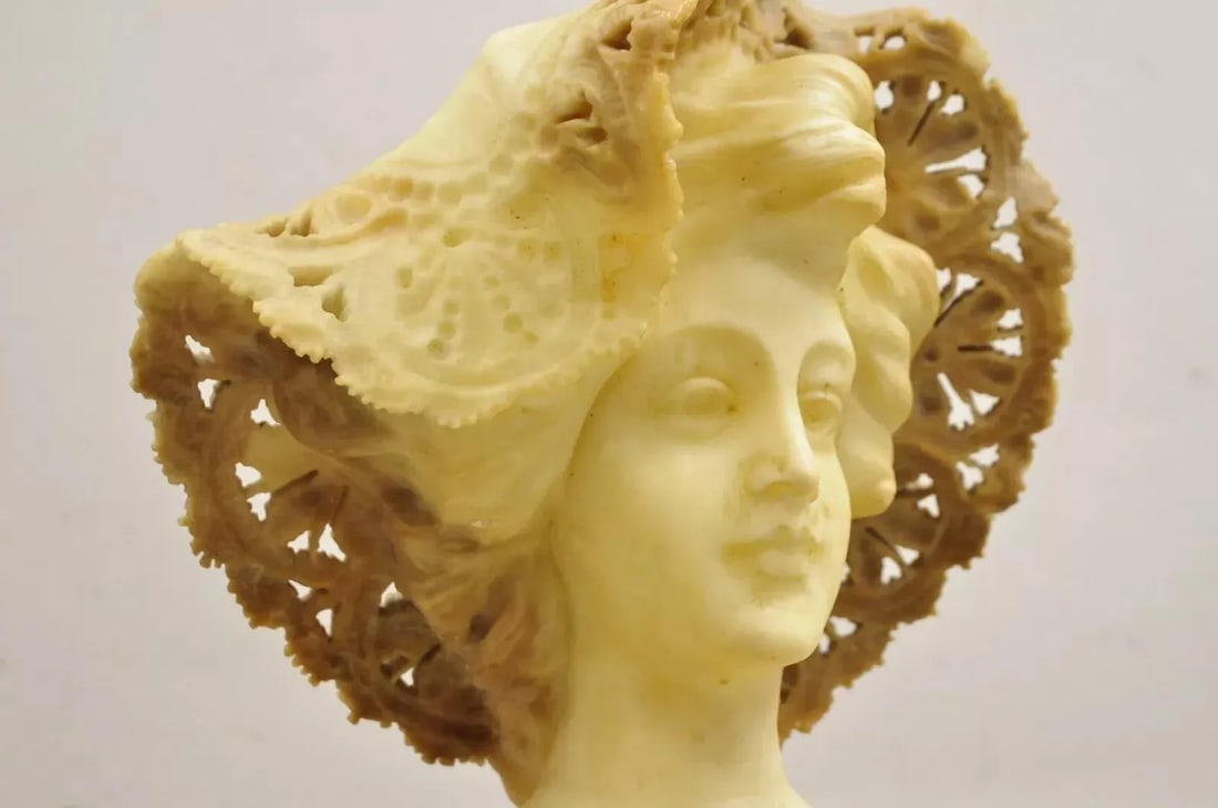 Late 19th Century Antique Victorian Carved Italian Alabaster Woman Bust Statue Att Adolfo Cipriani - 3