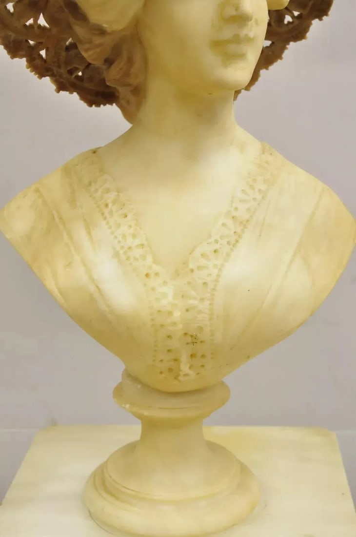 Late 19th Century Antique Victorian Carved Italian Alabaster Woman Bust Statue Att Adolfo Cipriani - 4