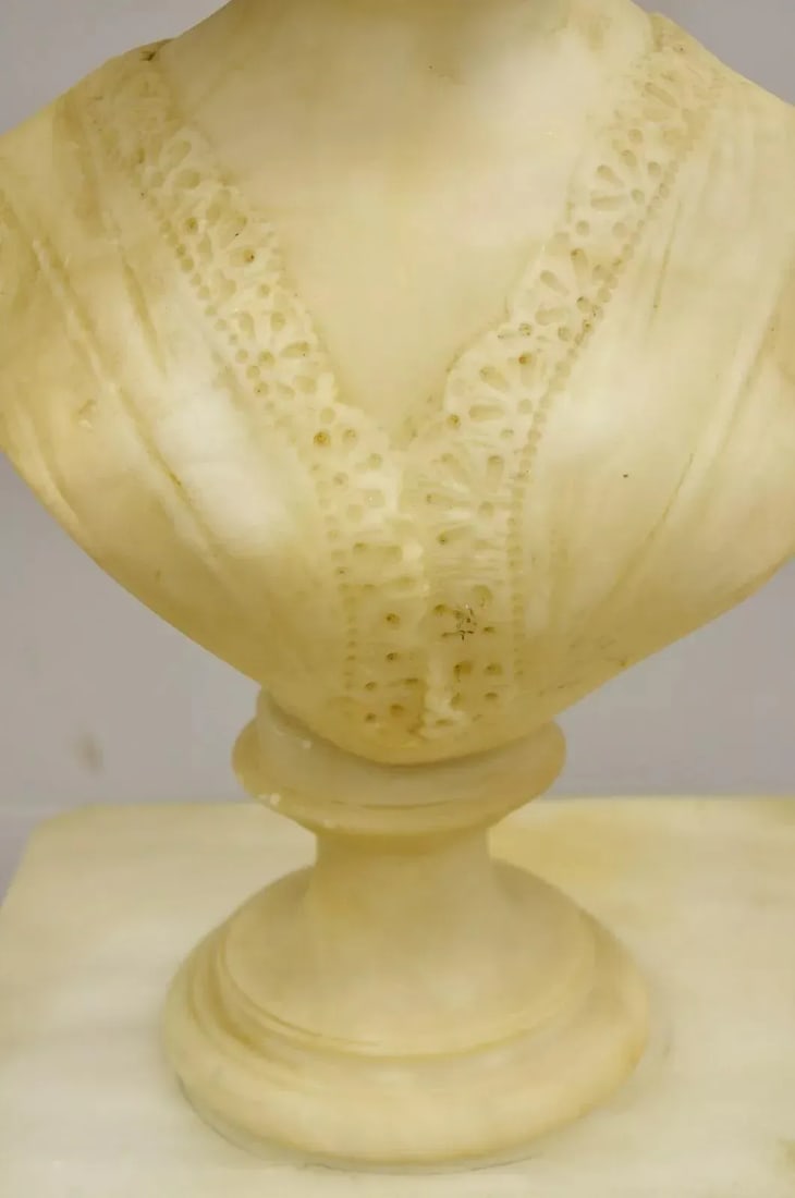 Late 19th Century Antique Victorian Carved Italian Alabaster Woman Bust Statue Att Adolfo Cipriani - 5