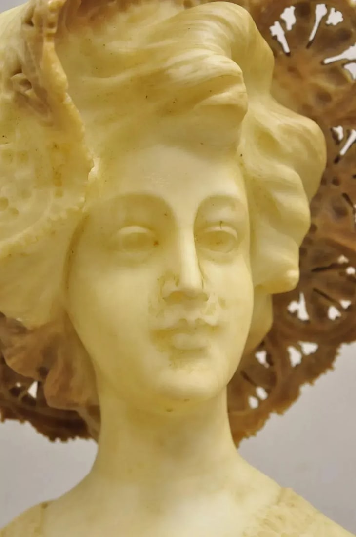 Late 19th Century Antique Victorian Carved Italian Alabaster Woman Bust Statue Att Adolfo Cipriani - 7