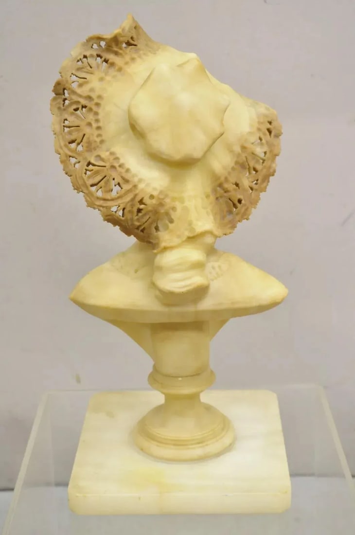 Late 19th Century Antique Victorian Carved Italian Alabaster Woman Bust Statue Att Adolfo Cipriani - 8