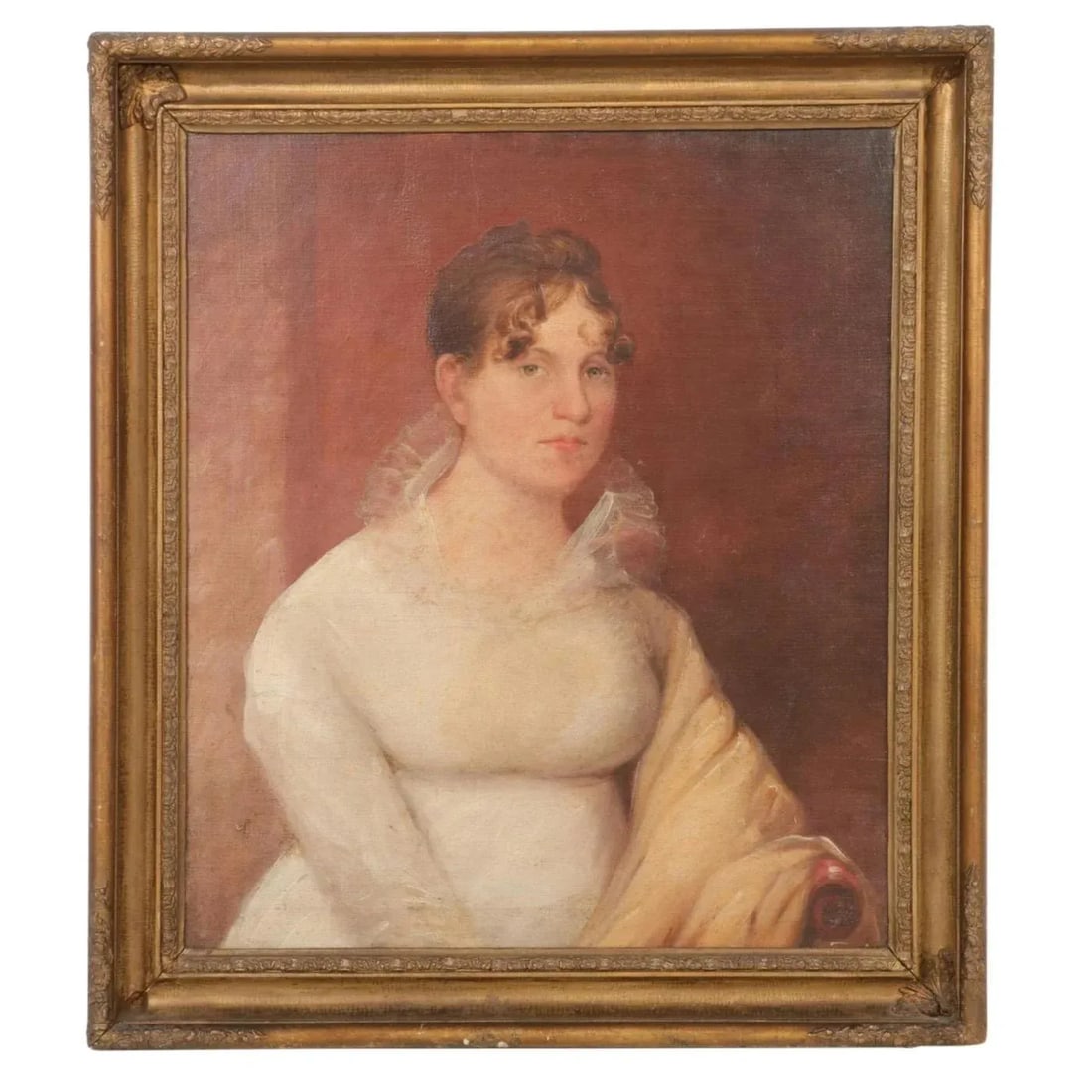 Antique Early 19th Century American Federal Oil Painting Portrait of a Woman - 12