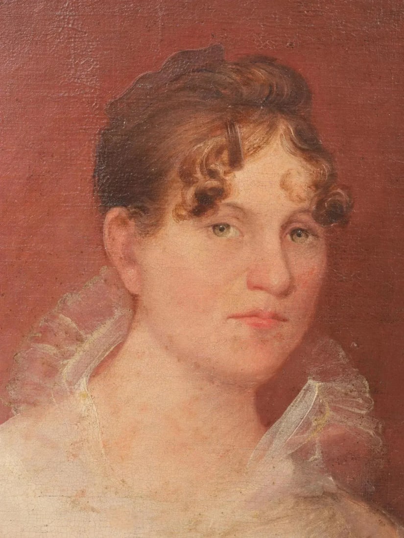 Antique Early 19th Century American Federal Oil Painting Portrait of a Woman - 3