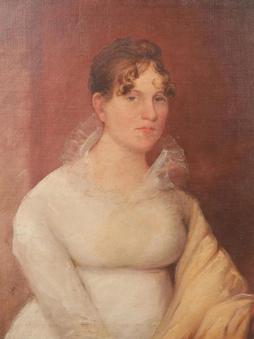 Antique Early 19th Century American Federal Oil Painting Portrait of a Woman - 5