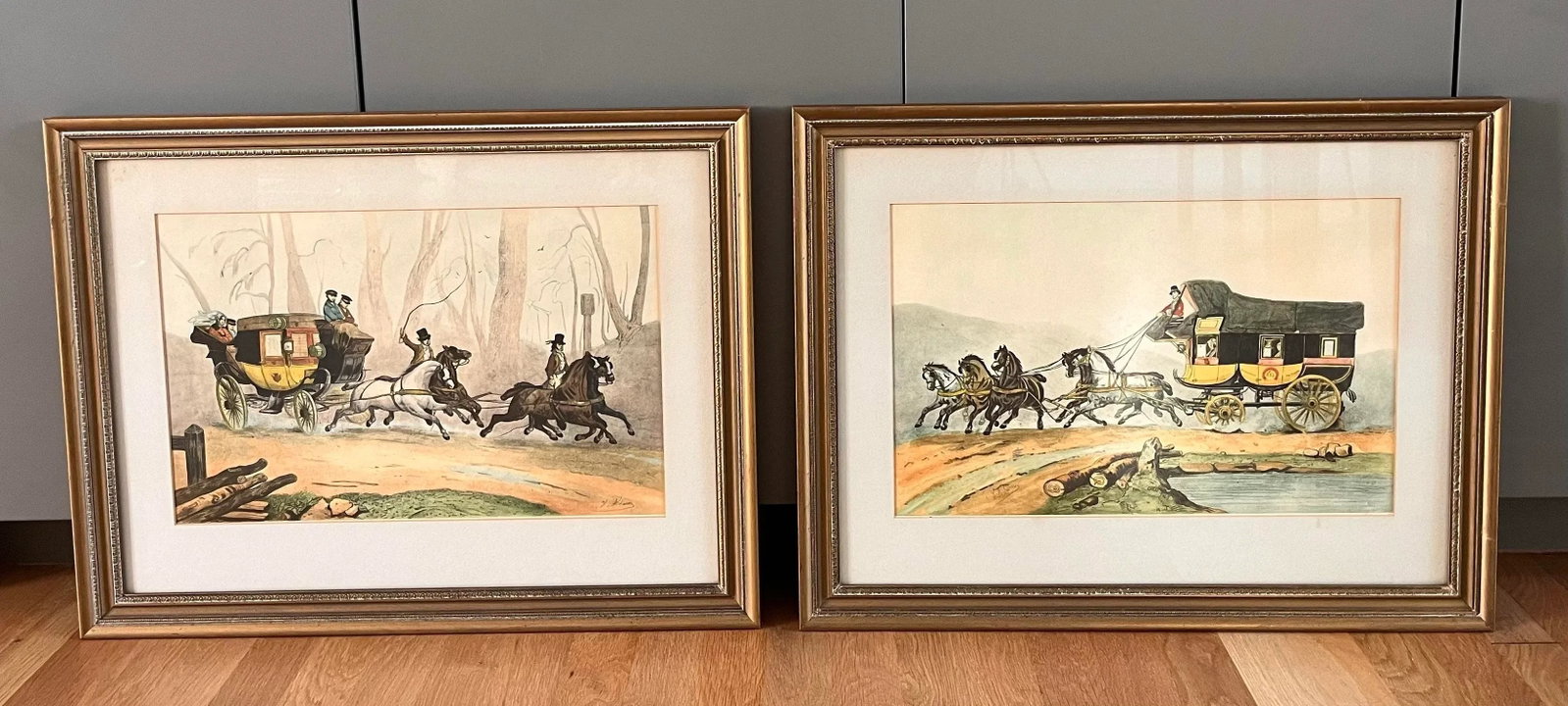Vintage Framed Hand Colored Etching 'The Coach of Posts' by Victor-Jean Adams - 8