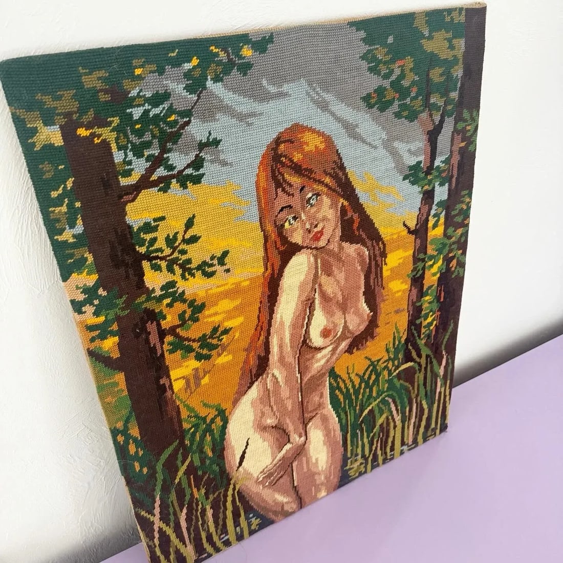 Royal Paris Needlepoint Printed Canvas of Nude Woman in the Wilderness - 3