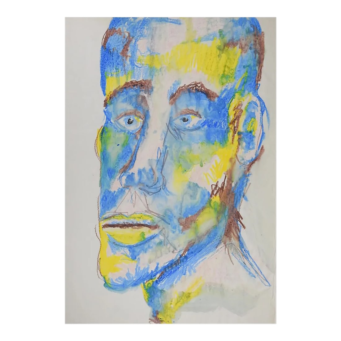 Late 20th Century Fauvist Abstract Portrait Painting: Late 20th century mixed media oil pastel abstract fauvist portrait painting. Unsigned. Unframed, age toning, small edge losses. Condition: Alterations: Original Condition Unaltered Imperfections: Some