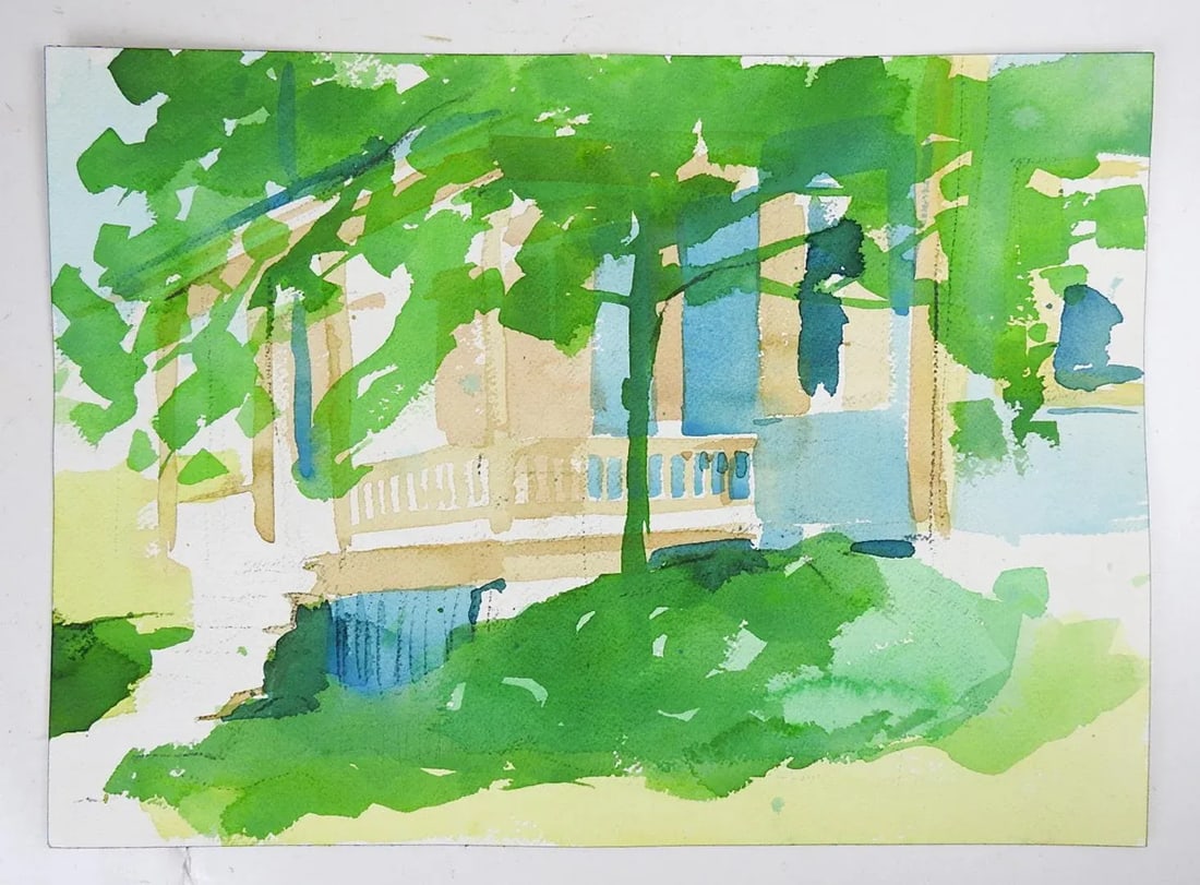 Late 20th Century Impressionist House and Landscape Watercolor Painting - 3