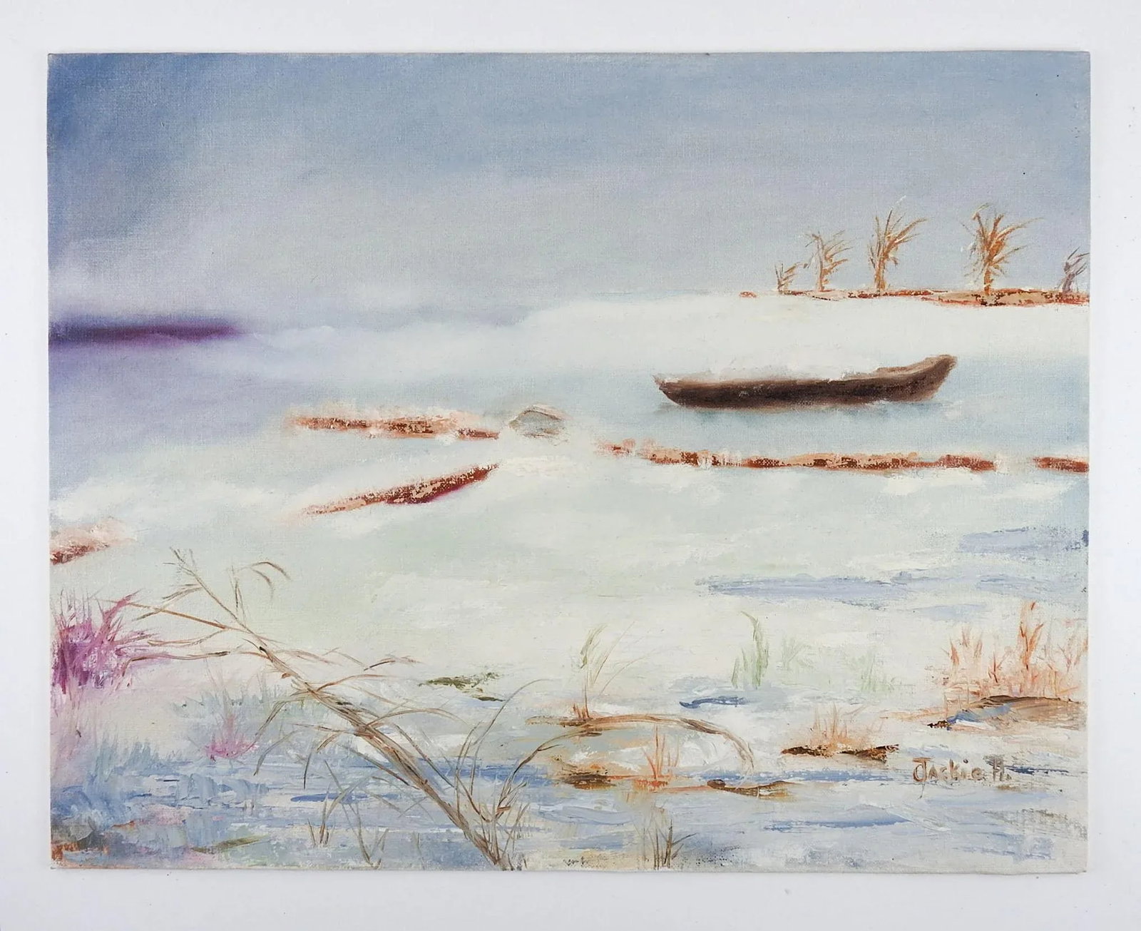 Mid 20th Century Winter Lake Painting - 3