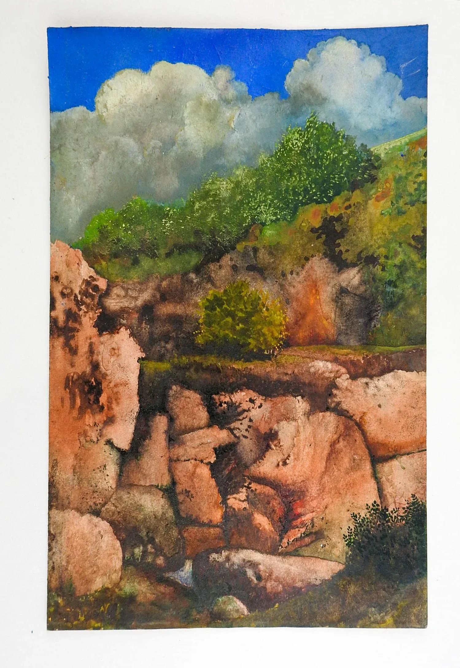 1970s Rocky Hillside Landscape Painting - 2