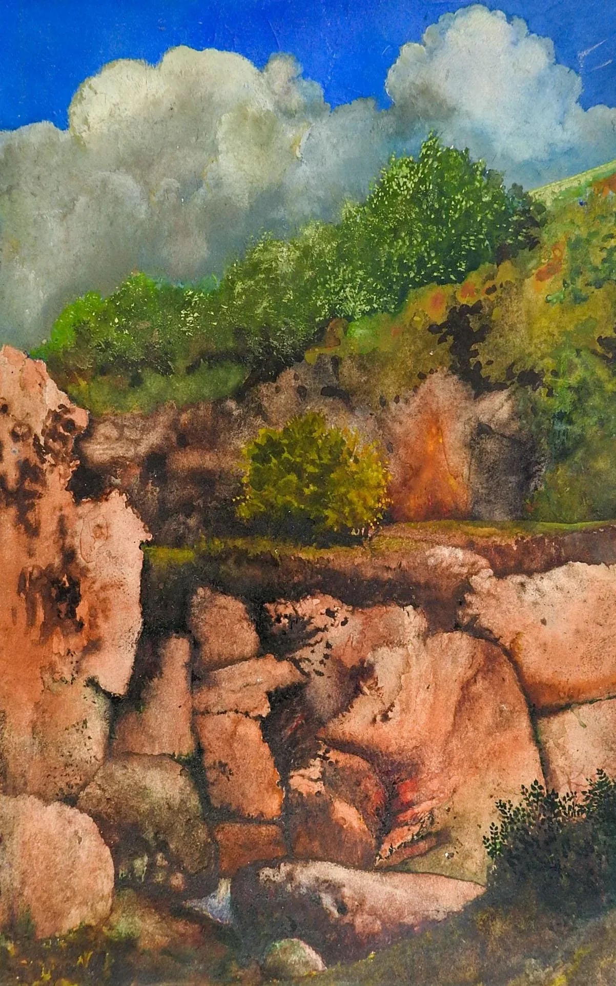 1970s Rocky Hillside Landscape Painting - 4