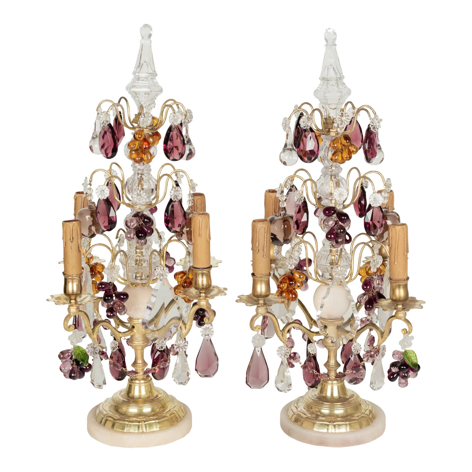 Pair of French Crystal Girandoles With Grape Clusters (1 of 9)