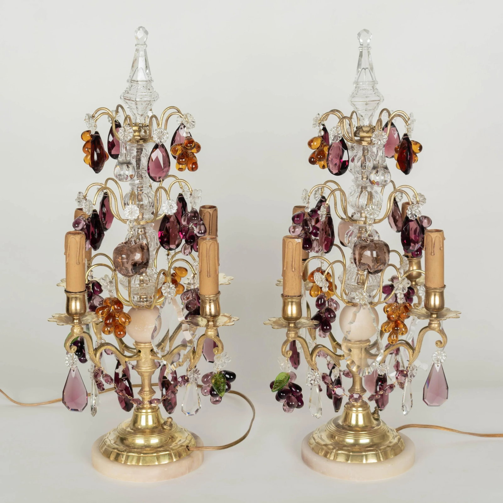 Pair of French Crystal Girandoles With Grape Clusters - 2