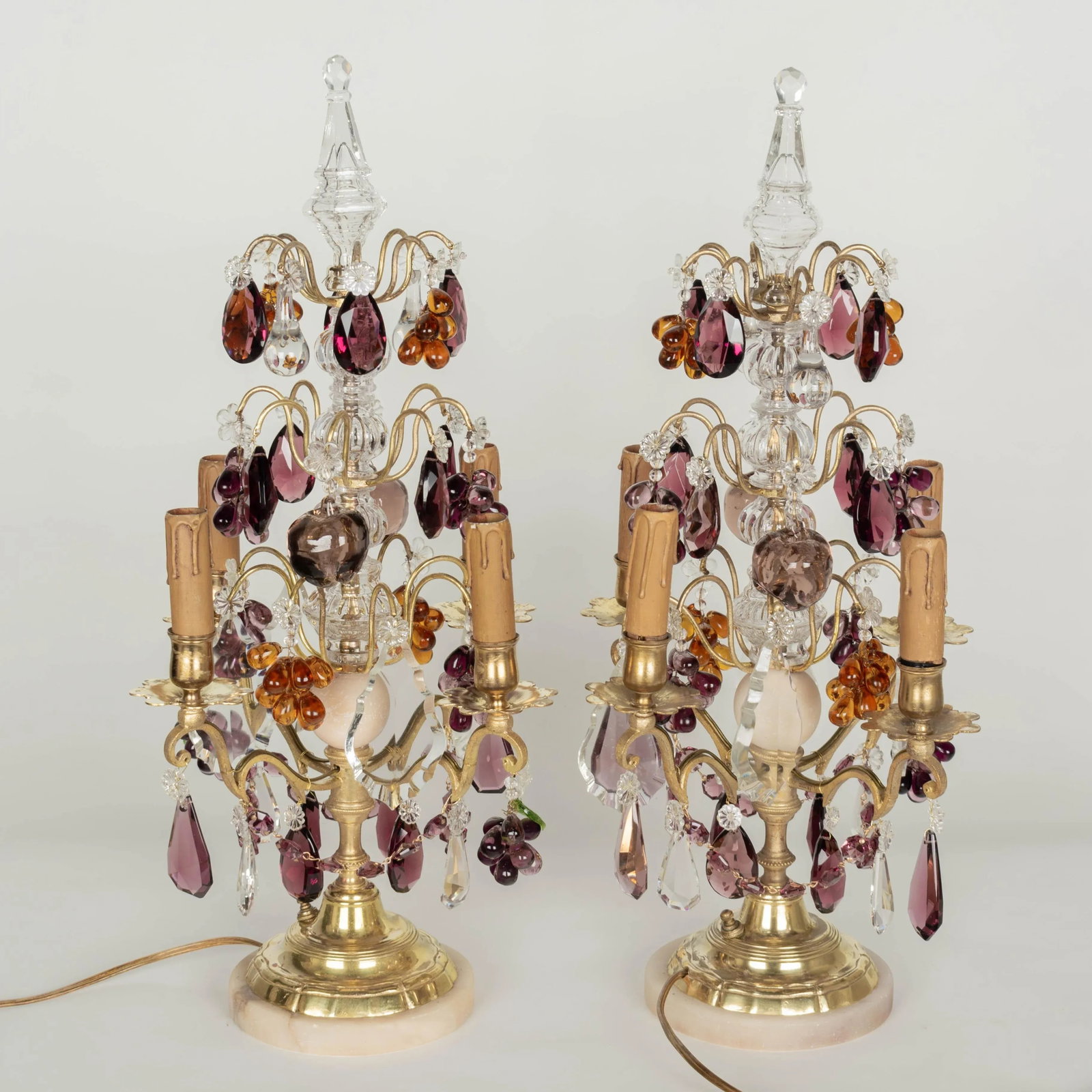 Pair of French Crystal Girandoles With Grape Clusters - 3