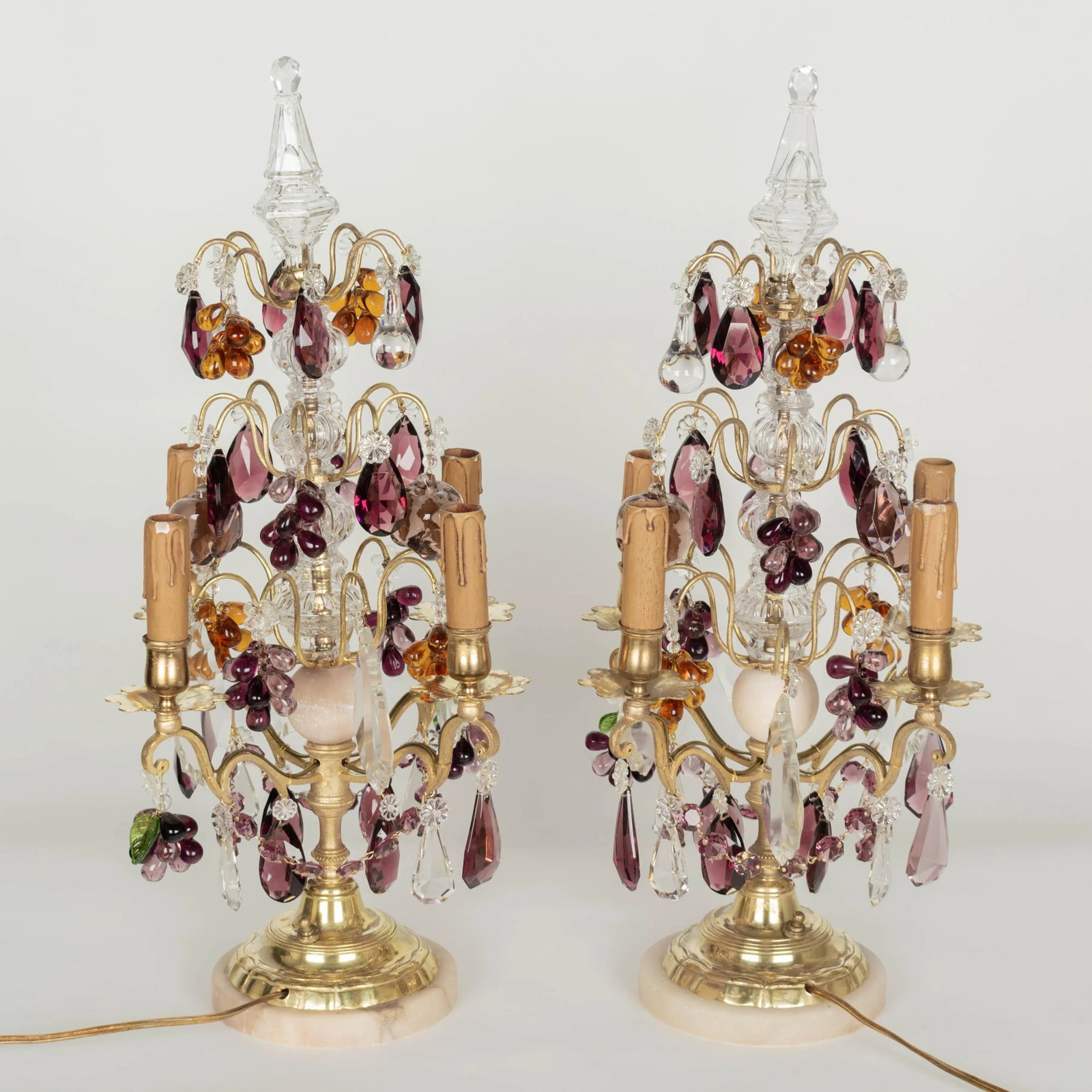 Pair of French Crystal Girandoles With Grape Clusters - 4
