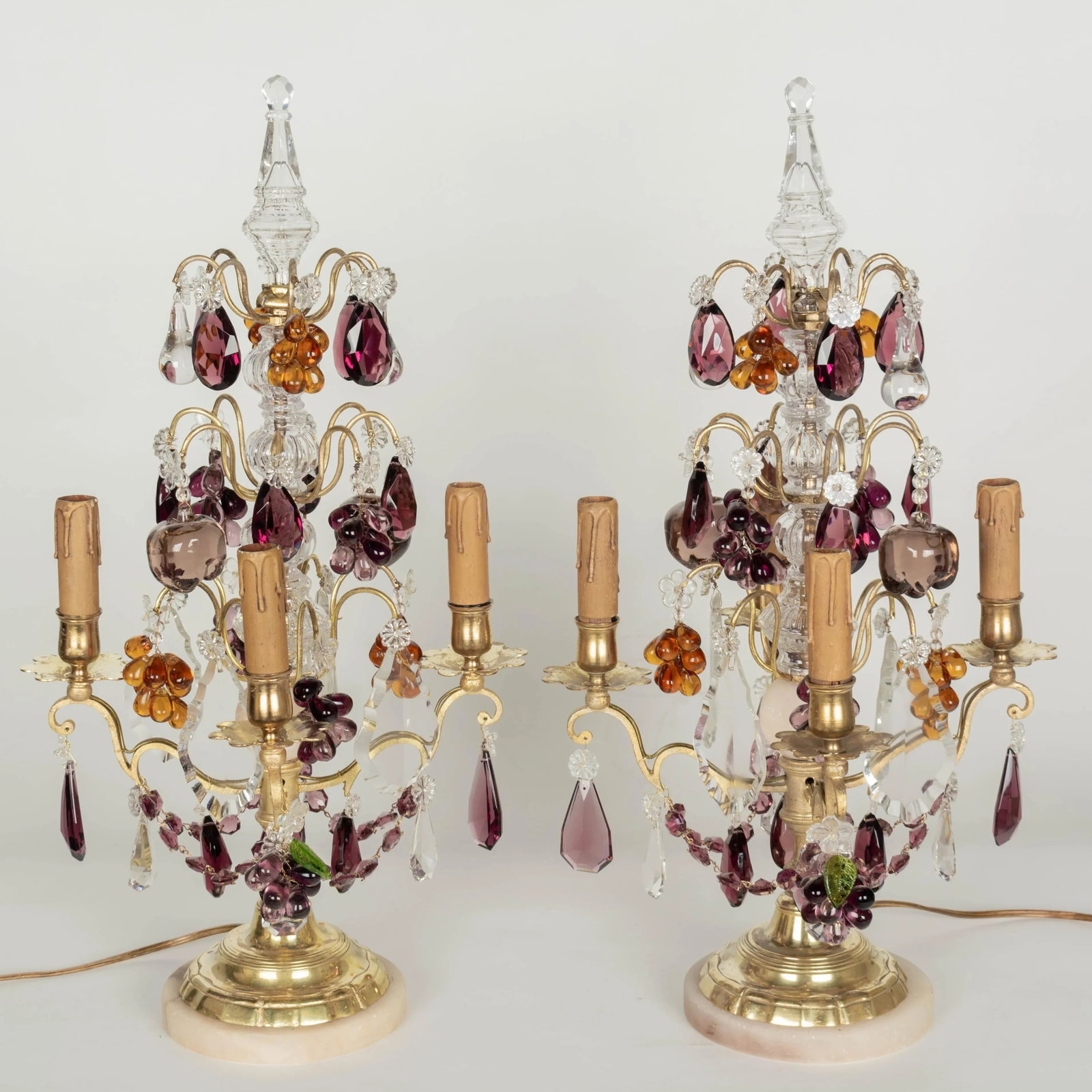 Pair of French Crystal Girandoles With Grape Clusters - 5