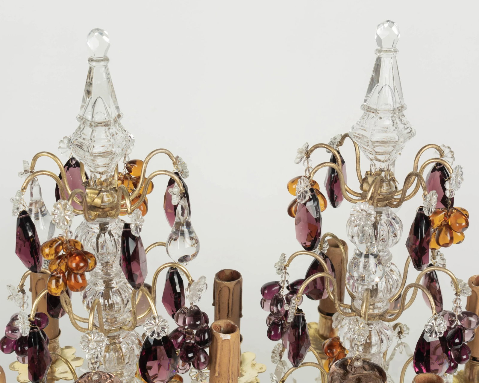 Pair of French Crystal Girandoles With Grape Clusters - 6