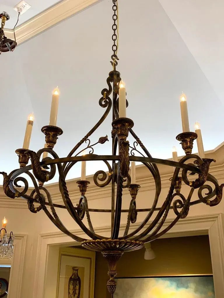 Late 20th Century Neoclassical Wrought Iron & Brass Orb 8-Light Chandelier, by Maitland Smith - 3