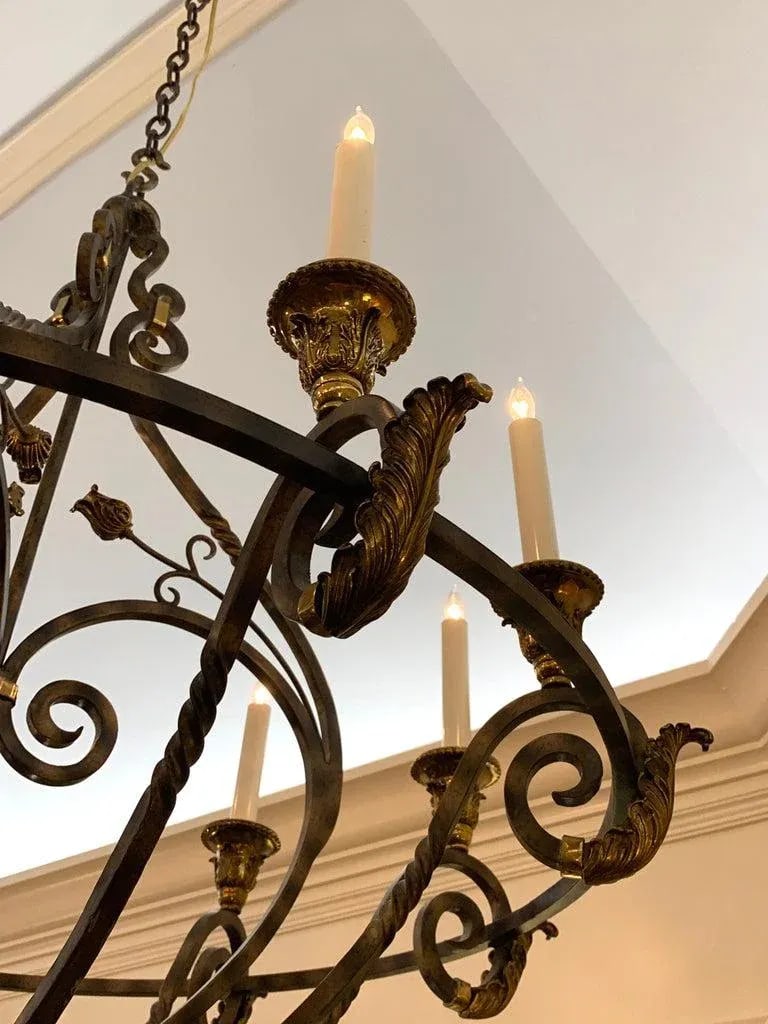 Late 20th Century Neoclassical Wrought Iron & Brass Orb 8-Light Chandelier, by Maitland Smith - 4