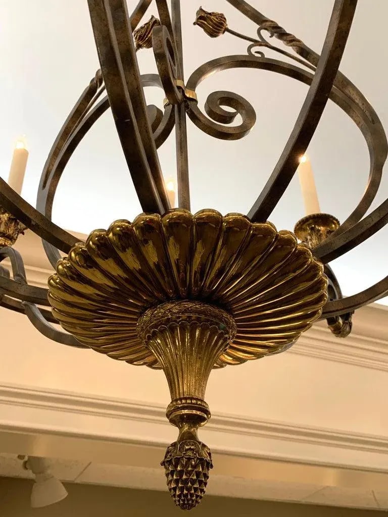 Late 20th Century Neoclassical Wrought Iron & Brass Orb 8-Light Chandelier, by Maitland Smith - 6