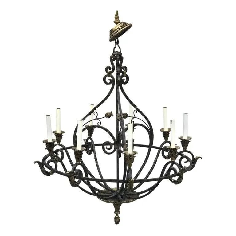 Late 20th Century Neoclassical Wrought Iron & Brass Orb 8-Light Chandelier, by Maitland Smith - 7