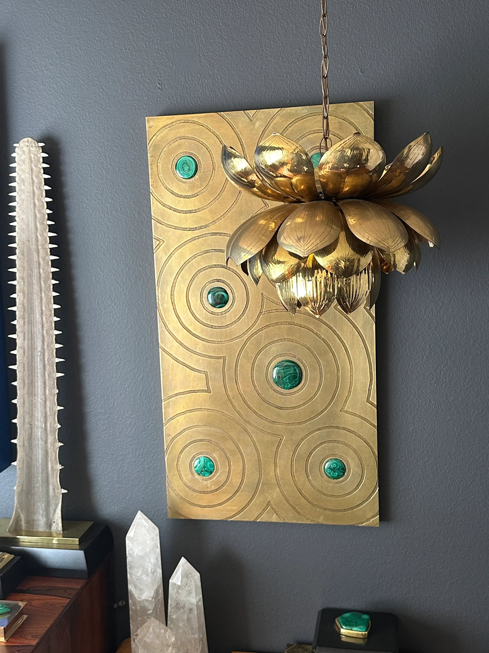 Engraved Brass and Malachite Wall Sculpture - 10
