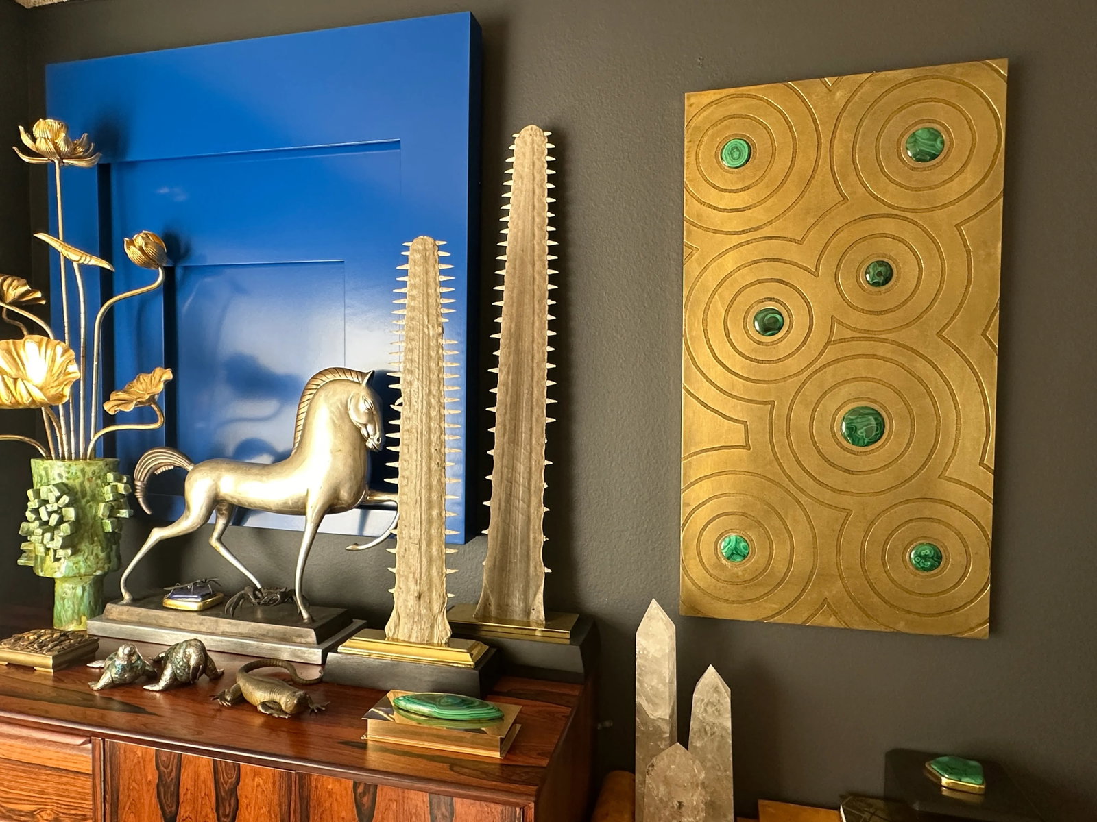 Engraved Brass and Malachite Wall Sculpture - 2