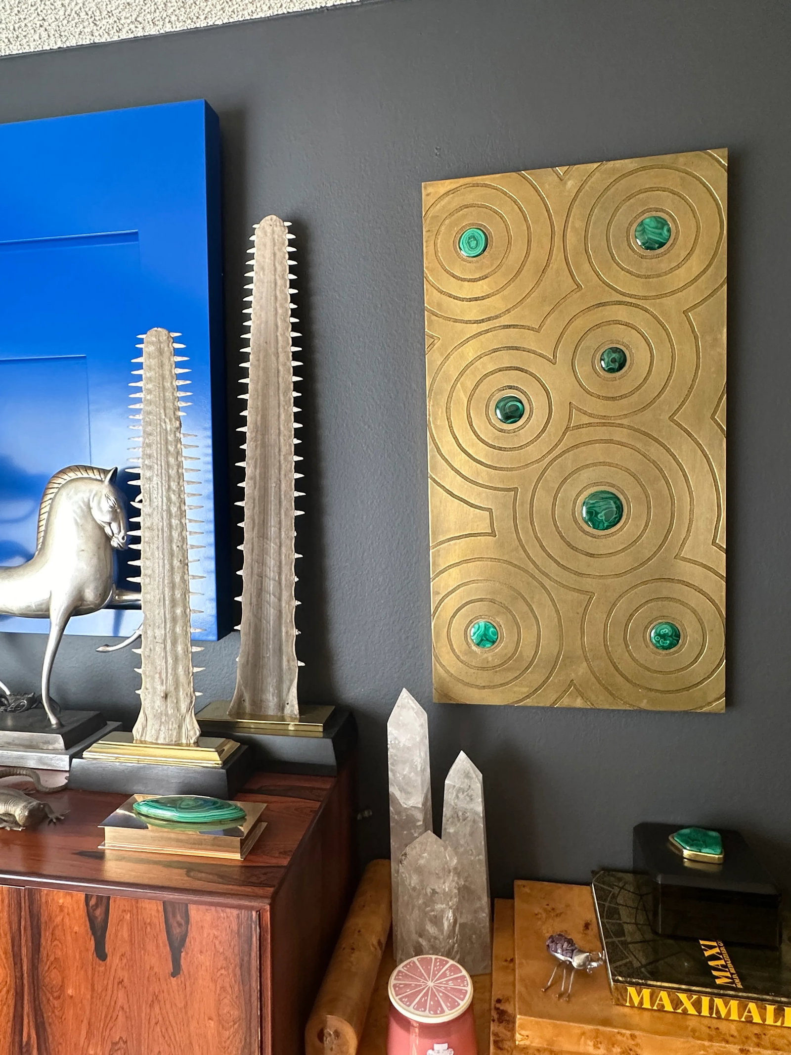 Engraved Brass and Malachite Wall Sculpture - 3