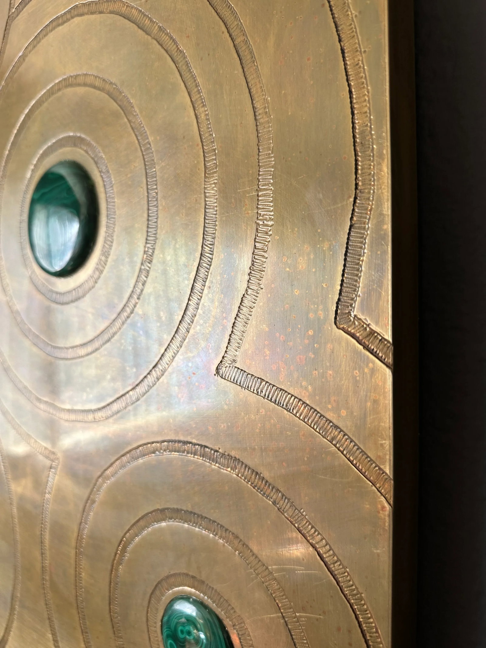 Engraved Brass and Malachite Wall Sculpture - 8
