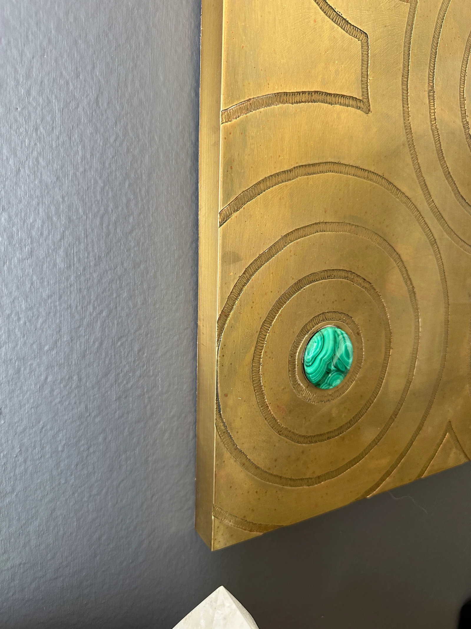Engraved Brass and Malachite Wall Sculpture - 9