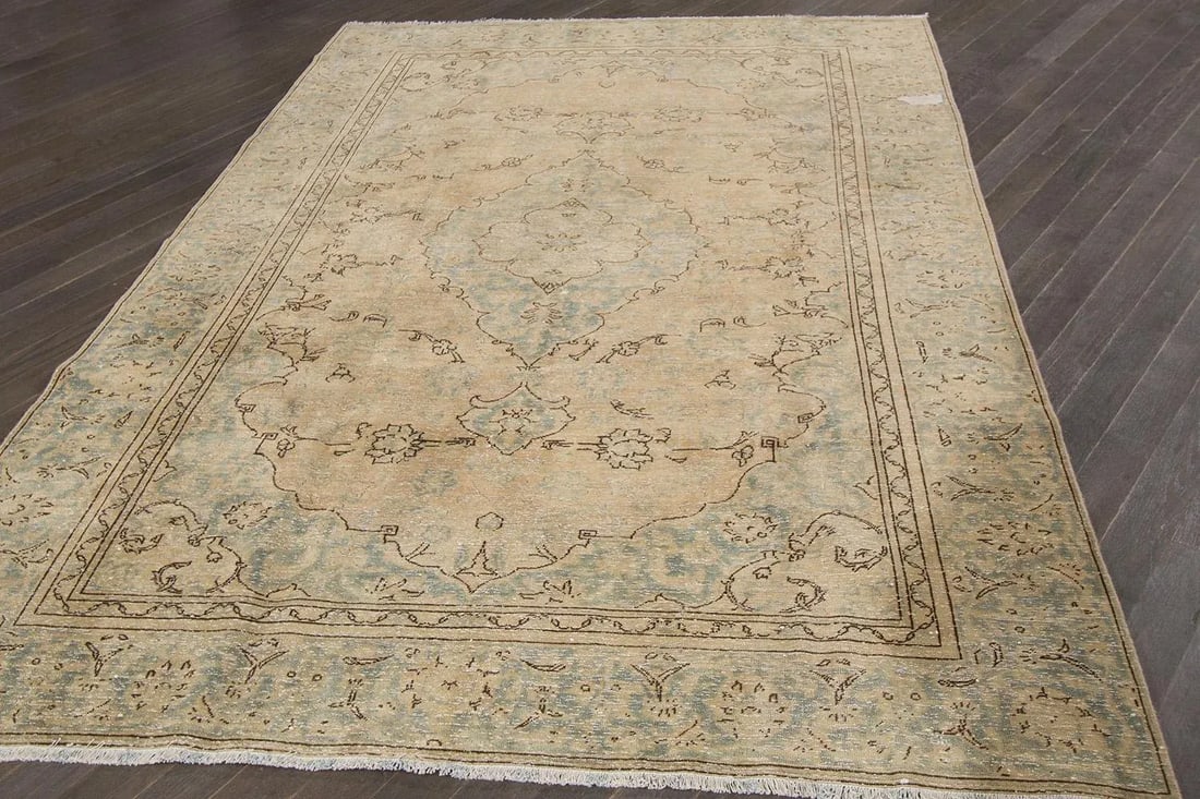 Vintage Distressed Persian Tabriz Rug - 5