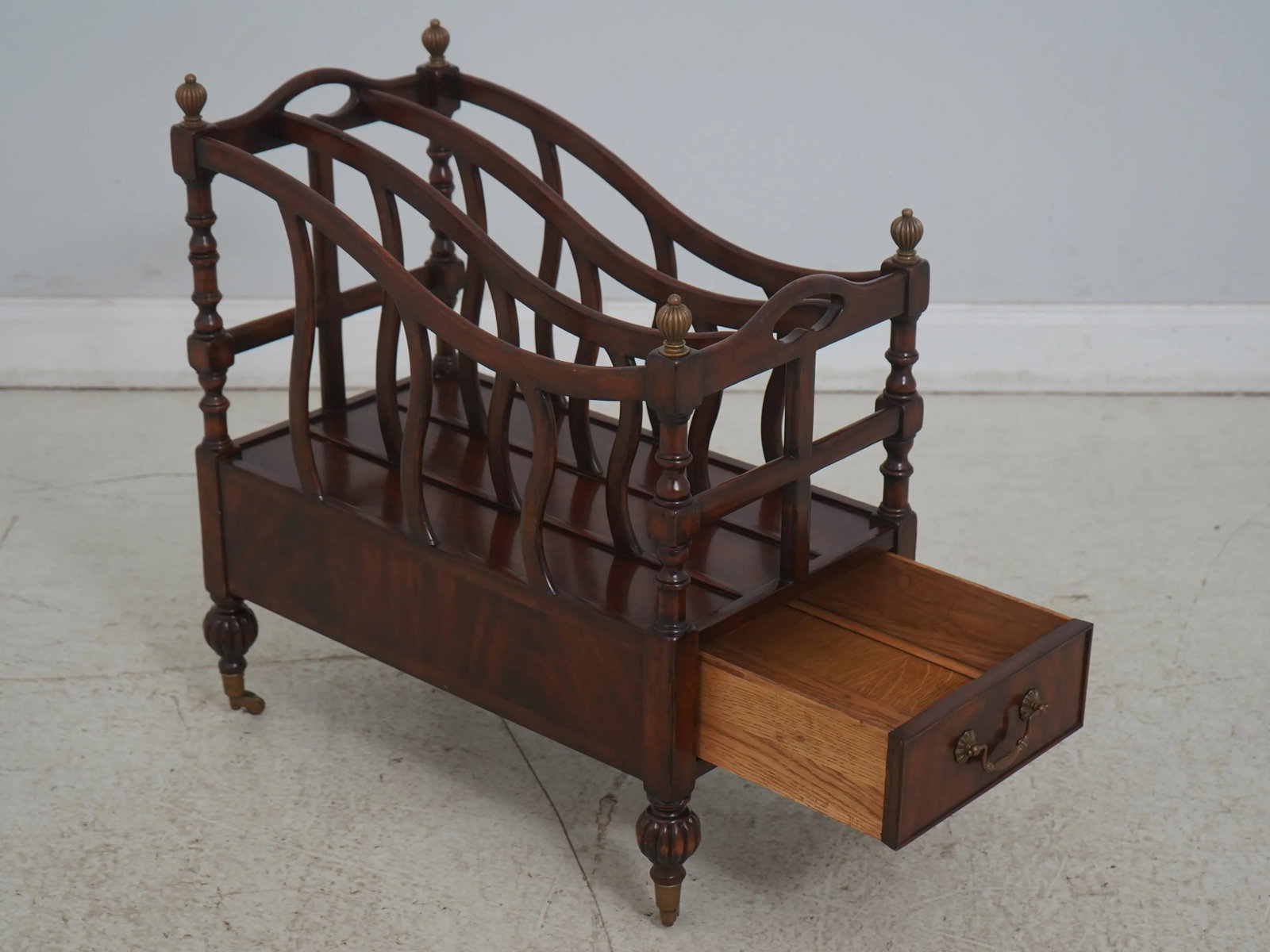 Jonathan Charles 1 Drawer Mahogany Canterbury Magazine Rack - 2