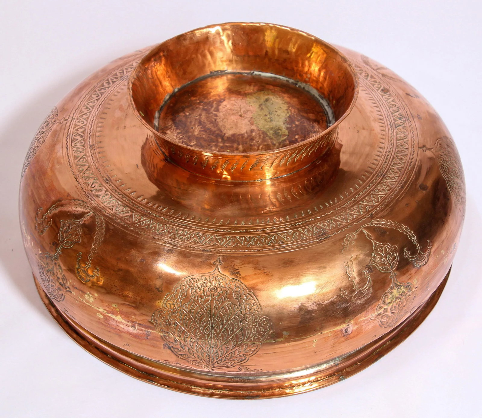 19th Century Middle Eastern Footed Tinned Copper Qajar Bowl - 4