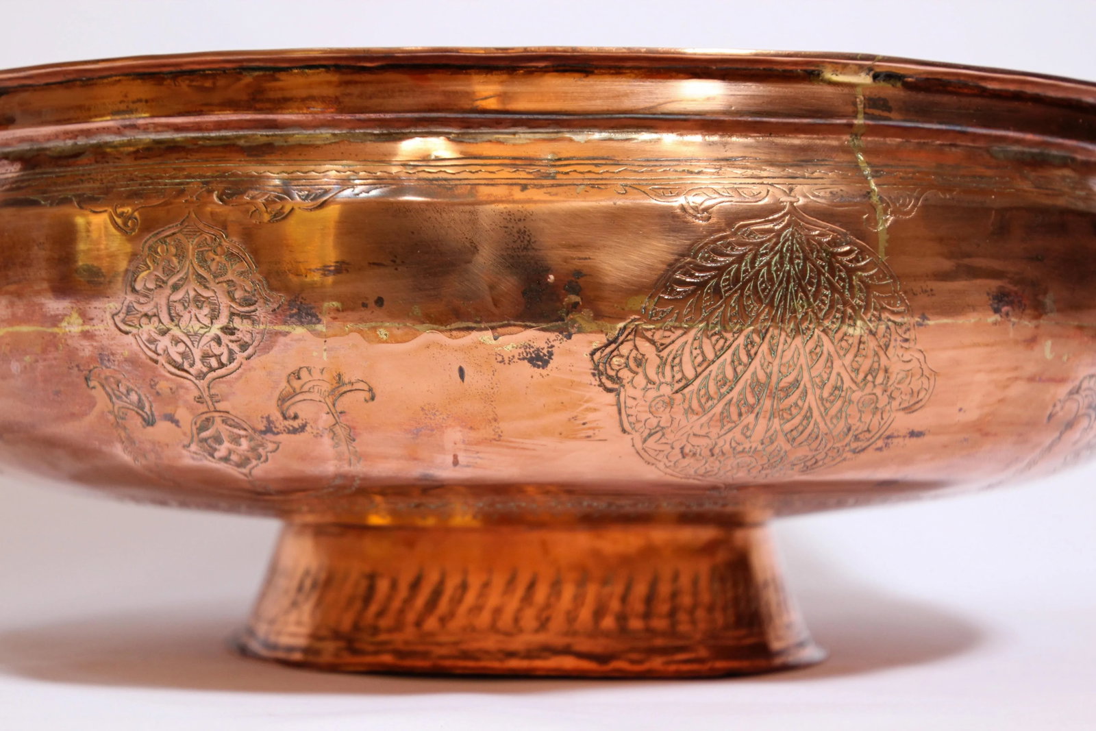 19th Century Middle Eastern Footed Tinned Copper Qajar Bowl - 8
