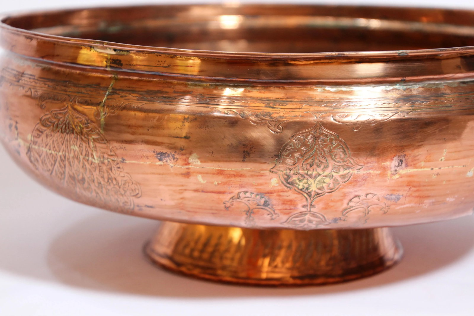 19th Century Middle Eastern Footed Tinned Copper Qajar Bowl - 9