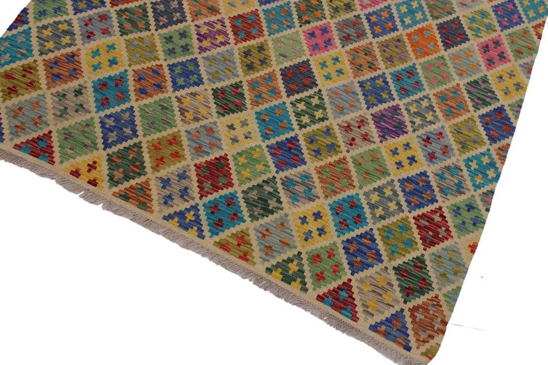 Abstract Tribal Hand-Woven Kilim Wool Rug -5'5'' * 6'7'' - 3