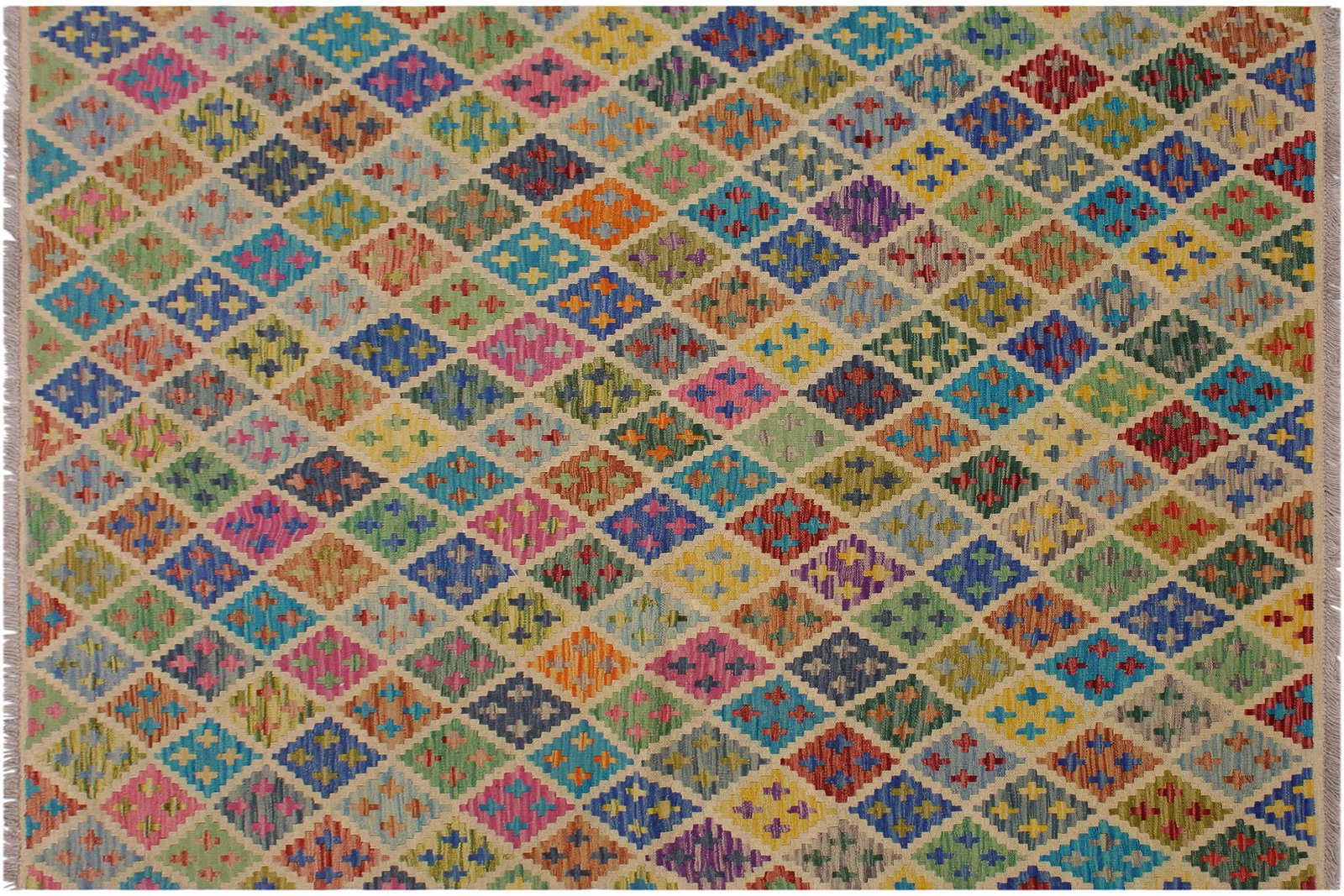 Abstract Tribal Hand-Woven Kilim Wool Rug -5'5'' * 6'7'' - 8